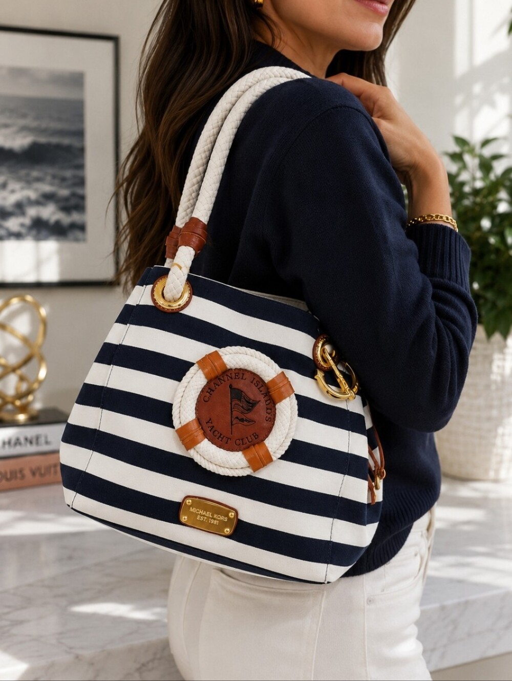 NEW Michael Kors Navy & White Striped Tote with Rope Handles - FREE SHIPPING!!!